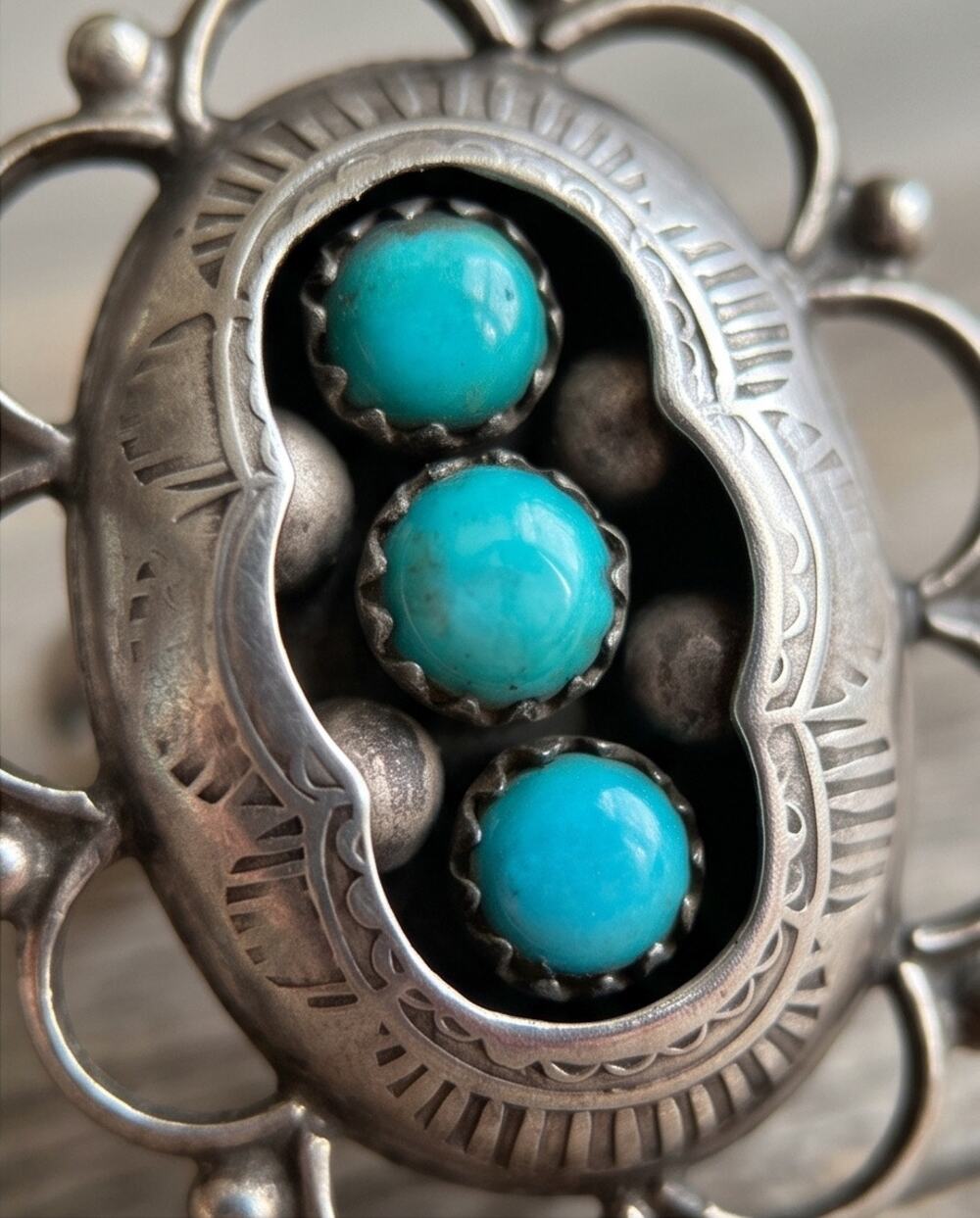 Vintage Turquoise Shadowbox Ring Size 7 Sterling Silver
